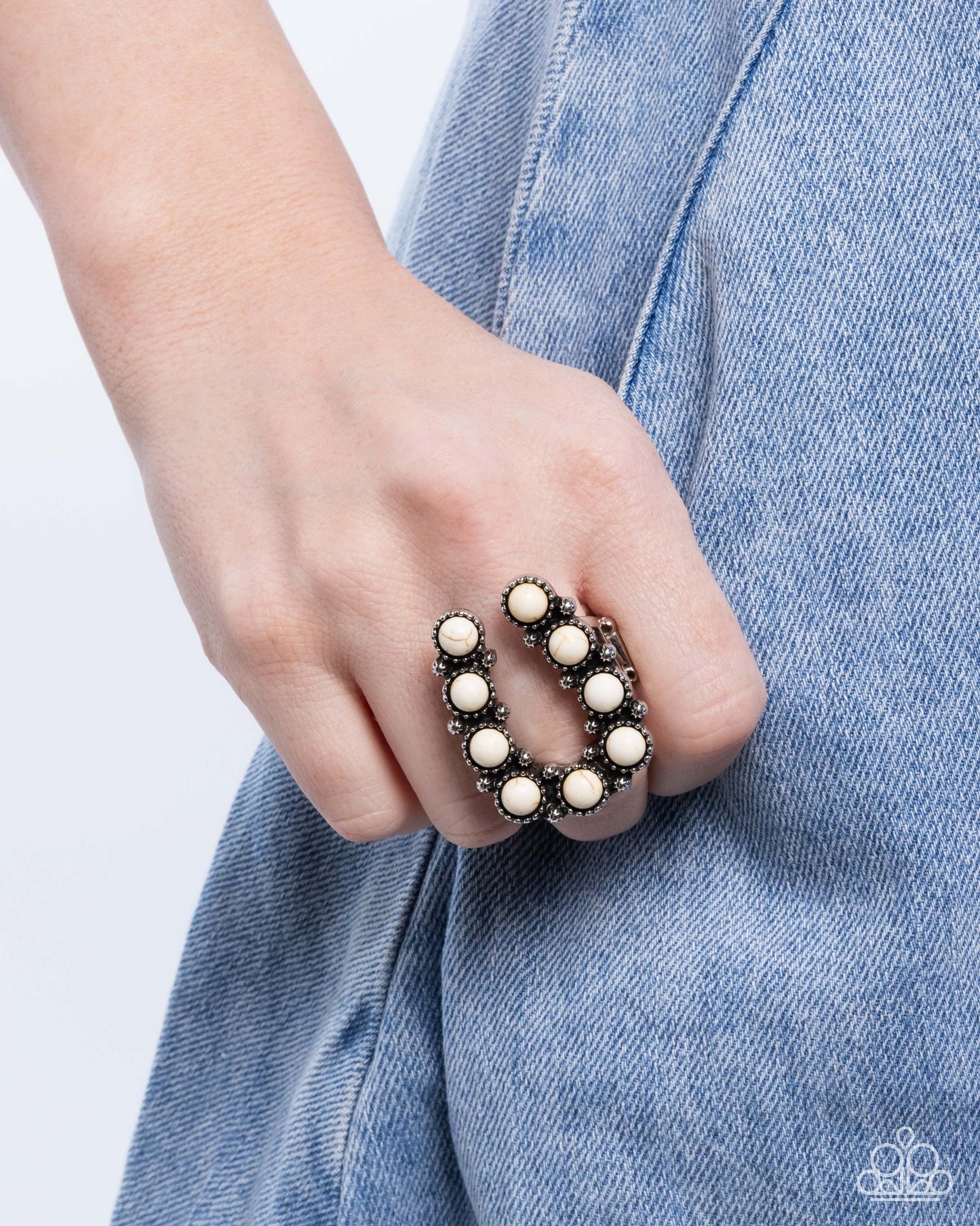 A Finishing Touch Wild West Wonder and Wild West Whisper - White Ring and Earrings 2 Piece Set