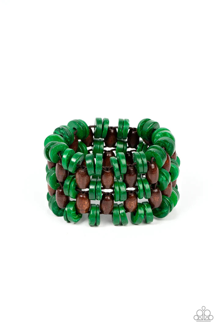 Wood Bracelet - Paparazzi Galapagos Go-Getter - Green Bracelet Paparazzi Jewelry Images
