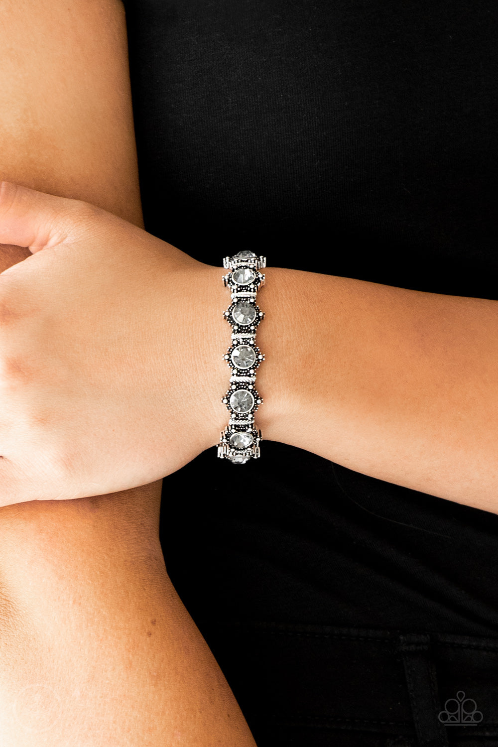 Paparazzi Strut Your Stuff - Silver Rhinestone Bracelet - A Finishing Touch
