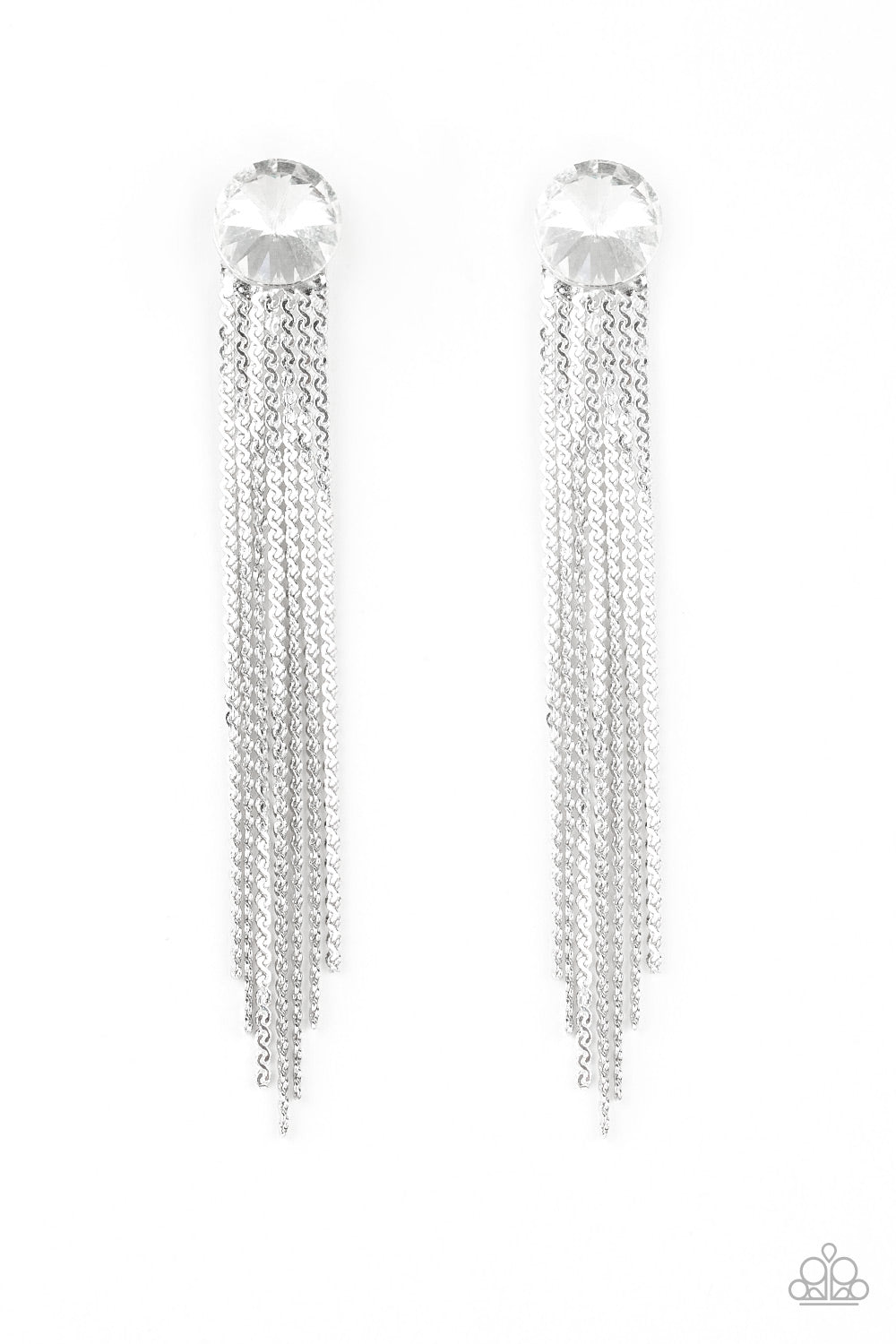 Paparazzi Level Up - White Earrings - A Finishing Touch