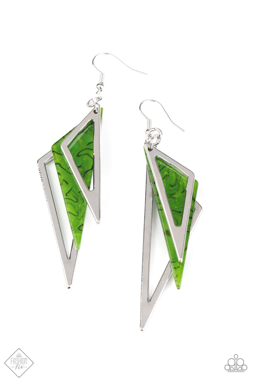 Paparazzi Evolutionary Edge - Green Acrylic Earrings - A Finishing Touch