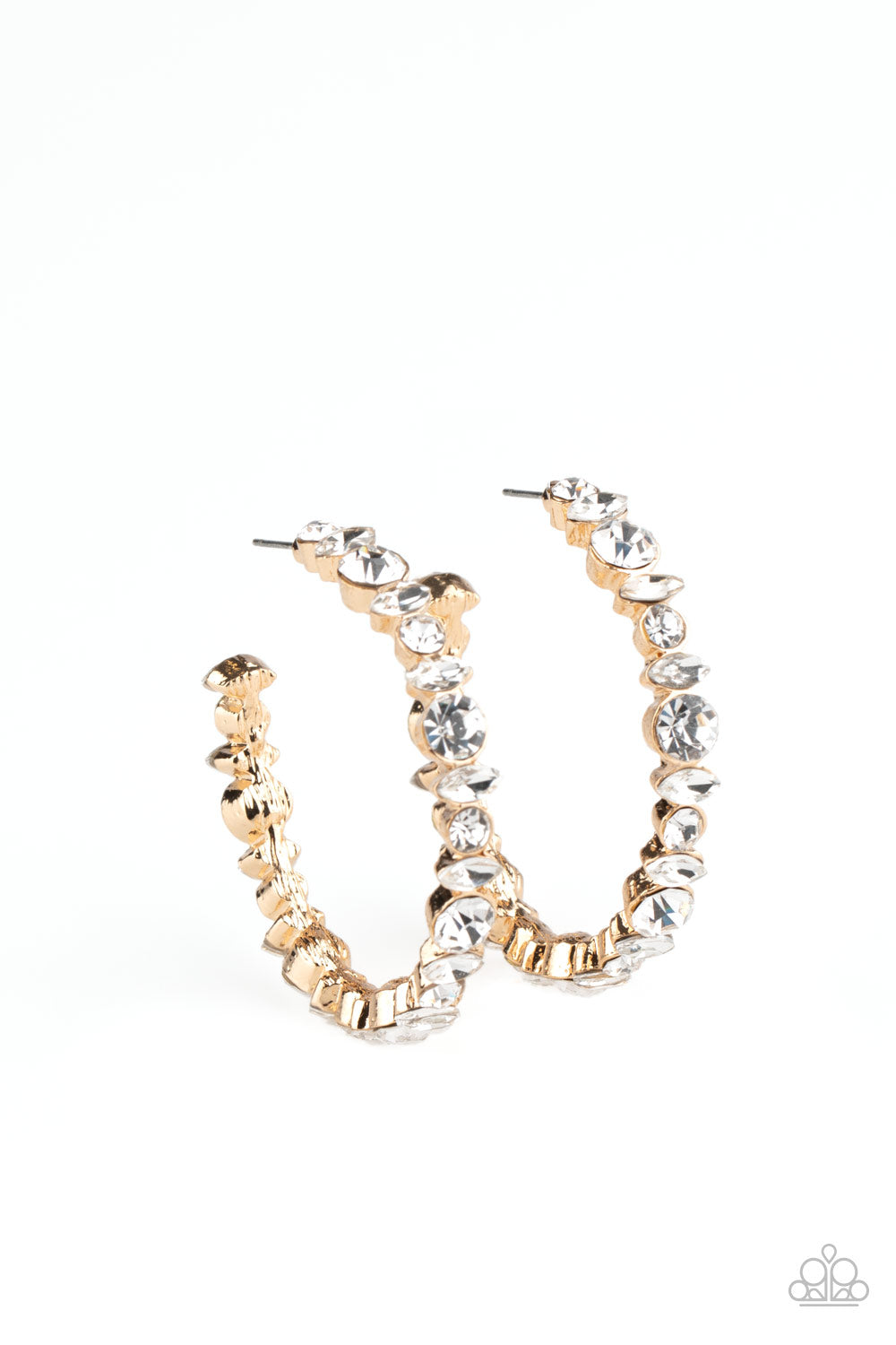 Paparazzi Can I Have Your Attention? - Gold Rhinestone Earrings - A Finishing Touch
