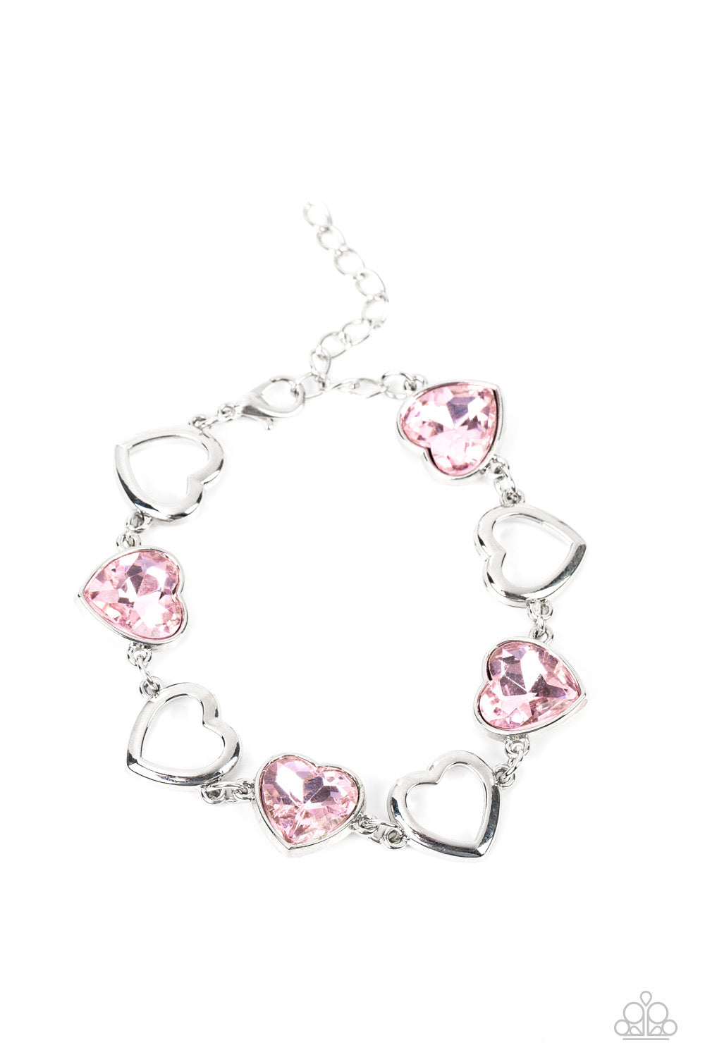 A Finishing Touch 2 Piece Set: Contemporary Cupid - Pink Heart Necklace & Sentimental Sweethearts - Pink Bracelet