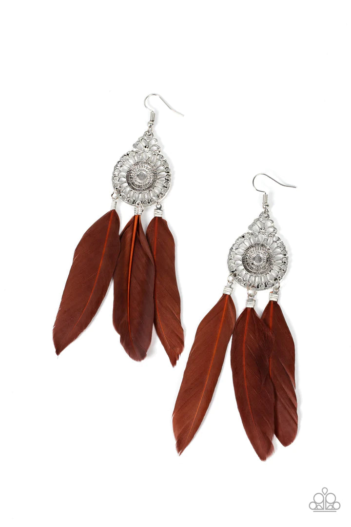 A Finishing Touch Pretty In Plumes - Brown Earrings