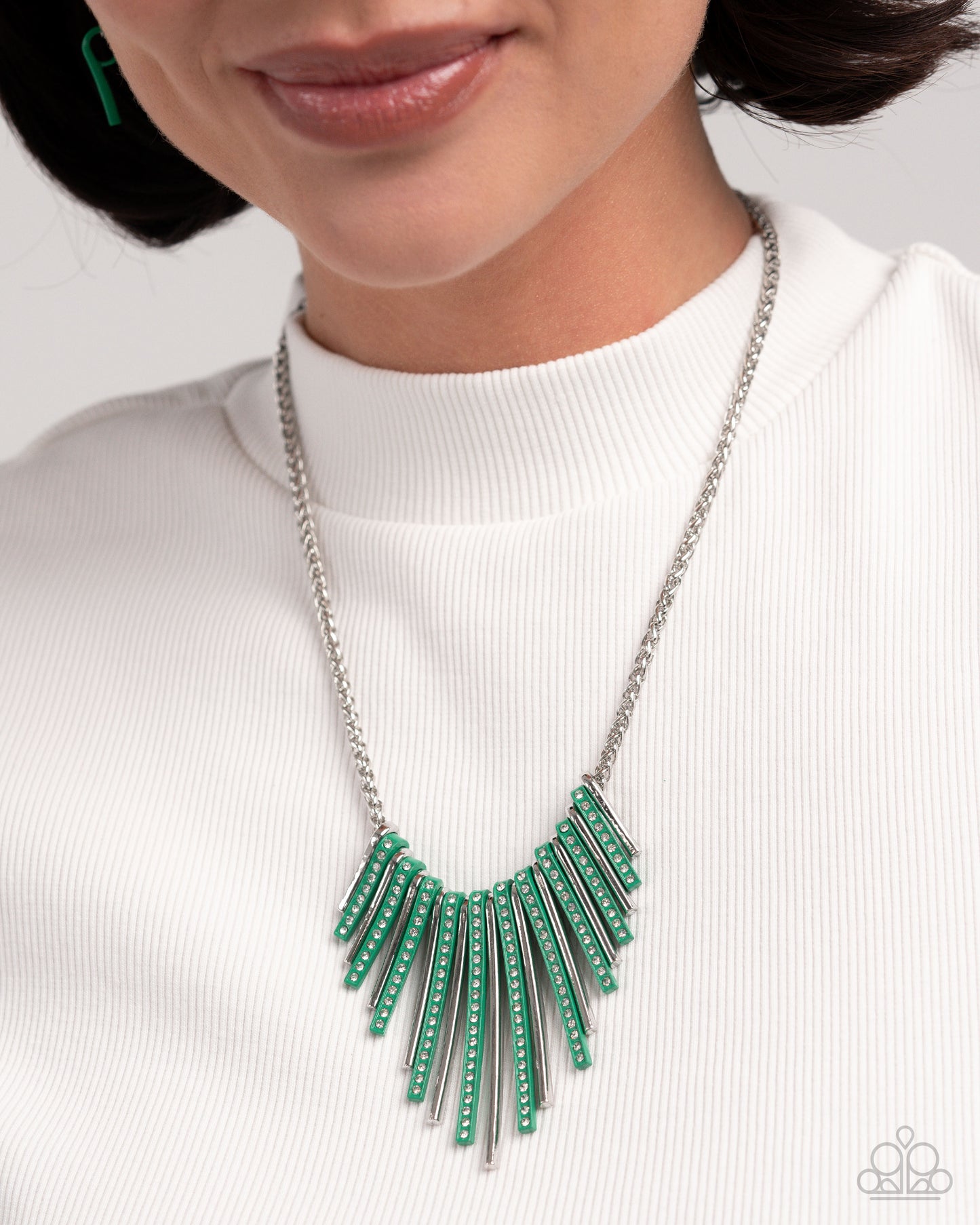 Paparazzi Fashionable Fringe Necklace & Colored Cameo Bracelet - Green Set 2 Pieces