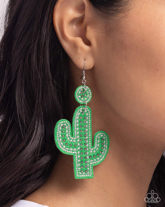 Paparazzi Cactus Cameo - Green Earrings