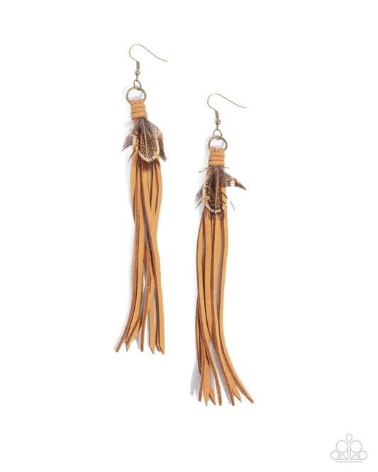 Paparazzi Feathered Festivity - Brass Earrings