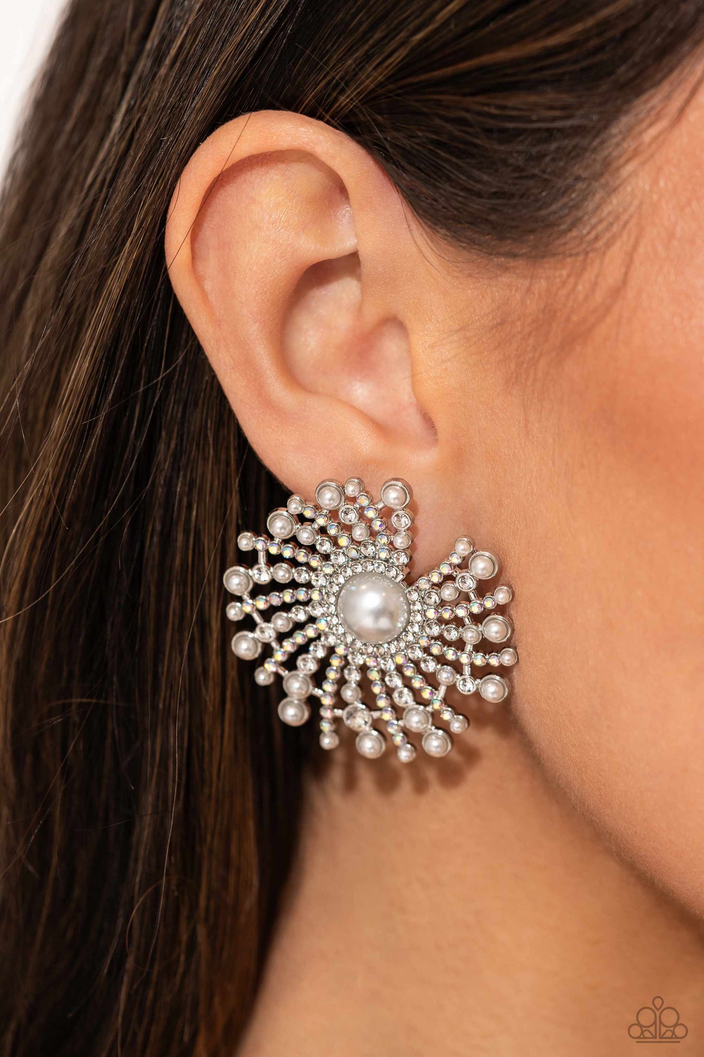 Paparazzi Fancy Fireworks - White Earrings