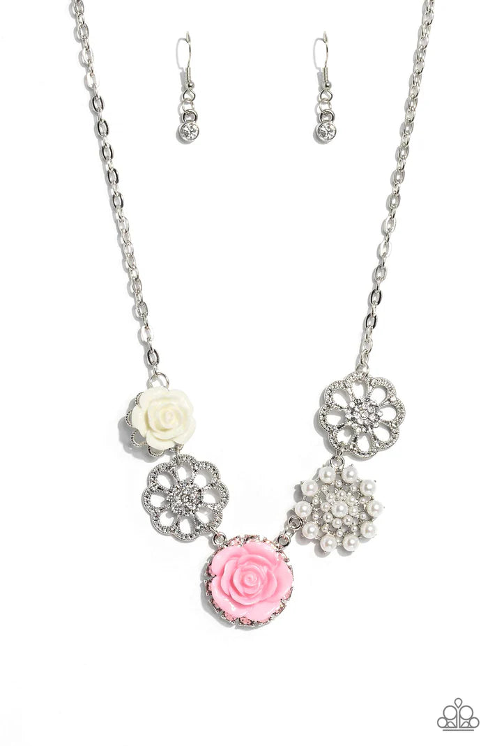 Flower Necklace - Paparazzi Tea Party Favors - Pink Necklace Paparazzi jewelry image