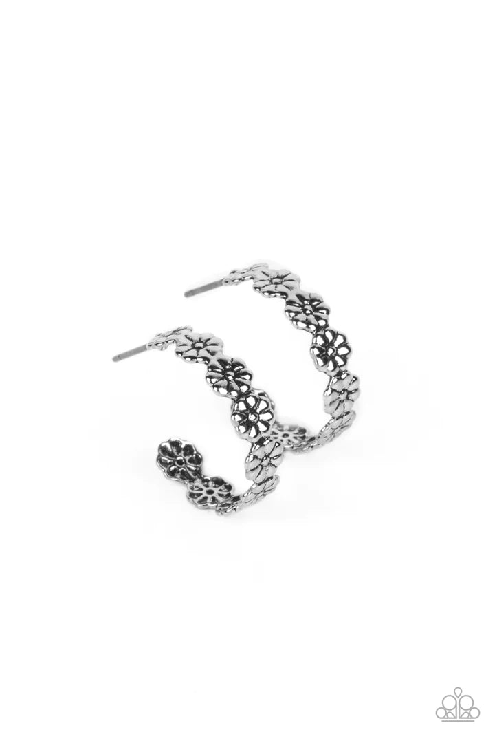 Paparazzi Floral Fad - Silver Hoop Earring