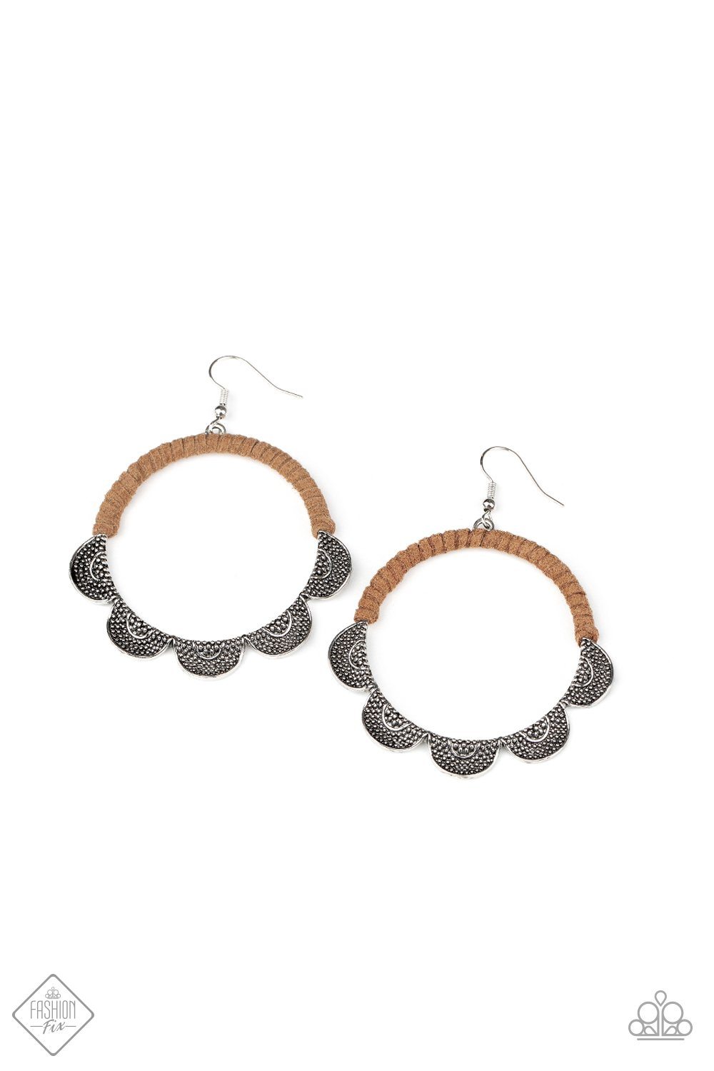 Tambourine Trend Brown Paparazzi Leather Earrings