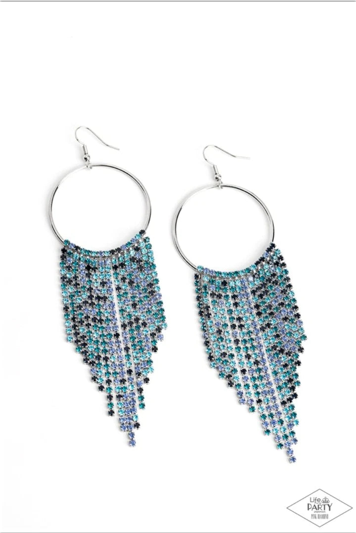 Dangle Earrings - Paparazzi Streamlined Shimmer - Blue Earring - Pink Diamond Paparazzi Jewelry Images