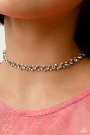 Womens Pearl Necklace - Paparazzi Classy Couture - White Choker Paparazzi jewelry image