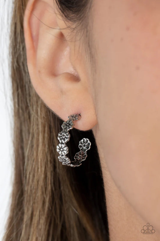 Paparazzi Floral Fad - Silver Hoop Earring