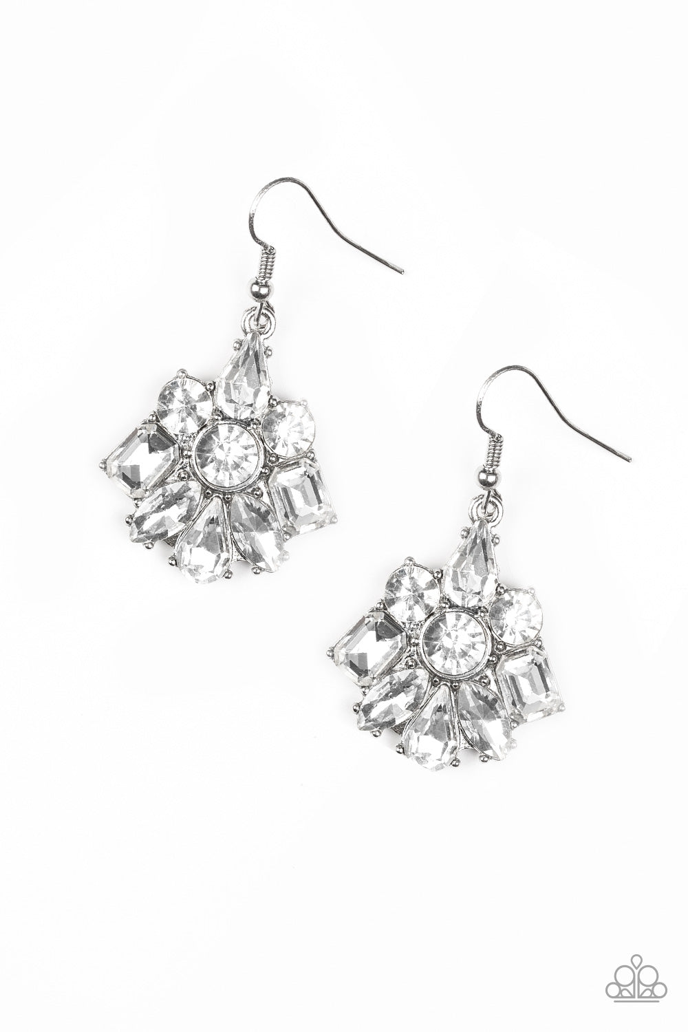 Paparazzi Fiercely Famous - White Rhinestone Earrings - A Finishing Touch 