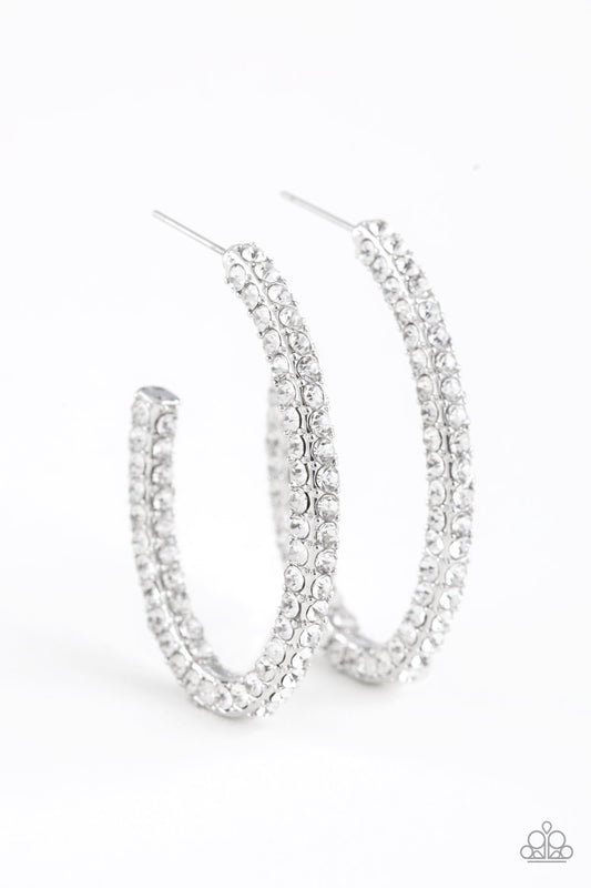 Paparazzi Big Winner - White Rhinestone Earrings - A Finishing Touch 