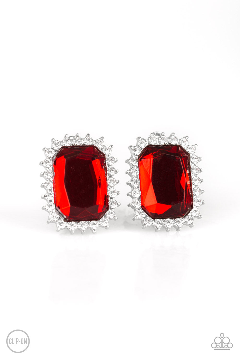 Paparazzi Downtown Dapper - Red Rhinestone Clip-On Earrings - A Finishing Touch 