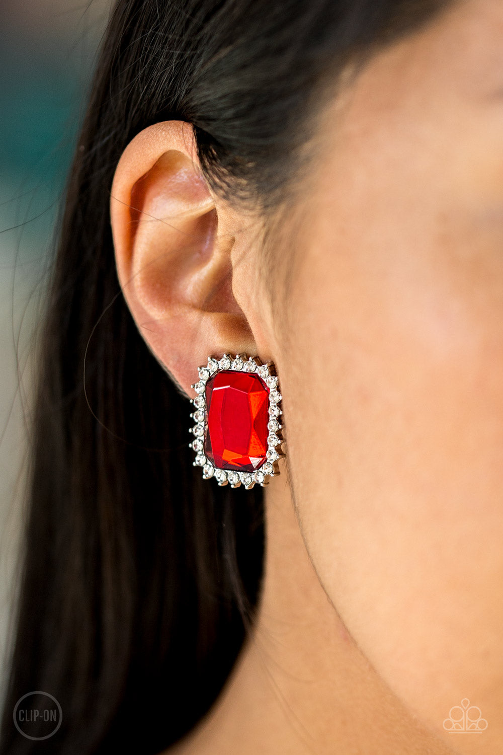 Paparazzi Downtown Dapper - Red Rhinestone Clip-On Earrings - A Finishing Touch 