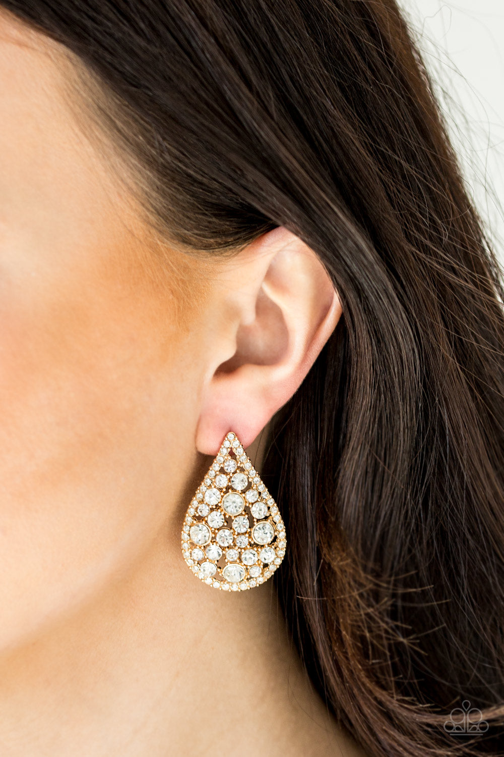 Paparazzi REIGN-Storm - Gold Teardrop Earrings - A Finishing Touch 