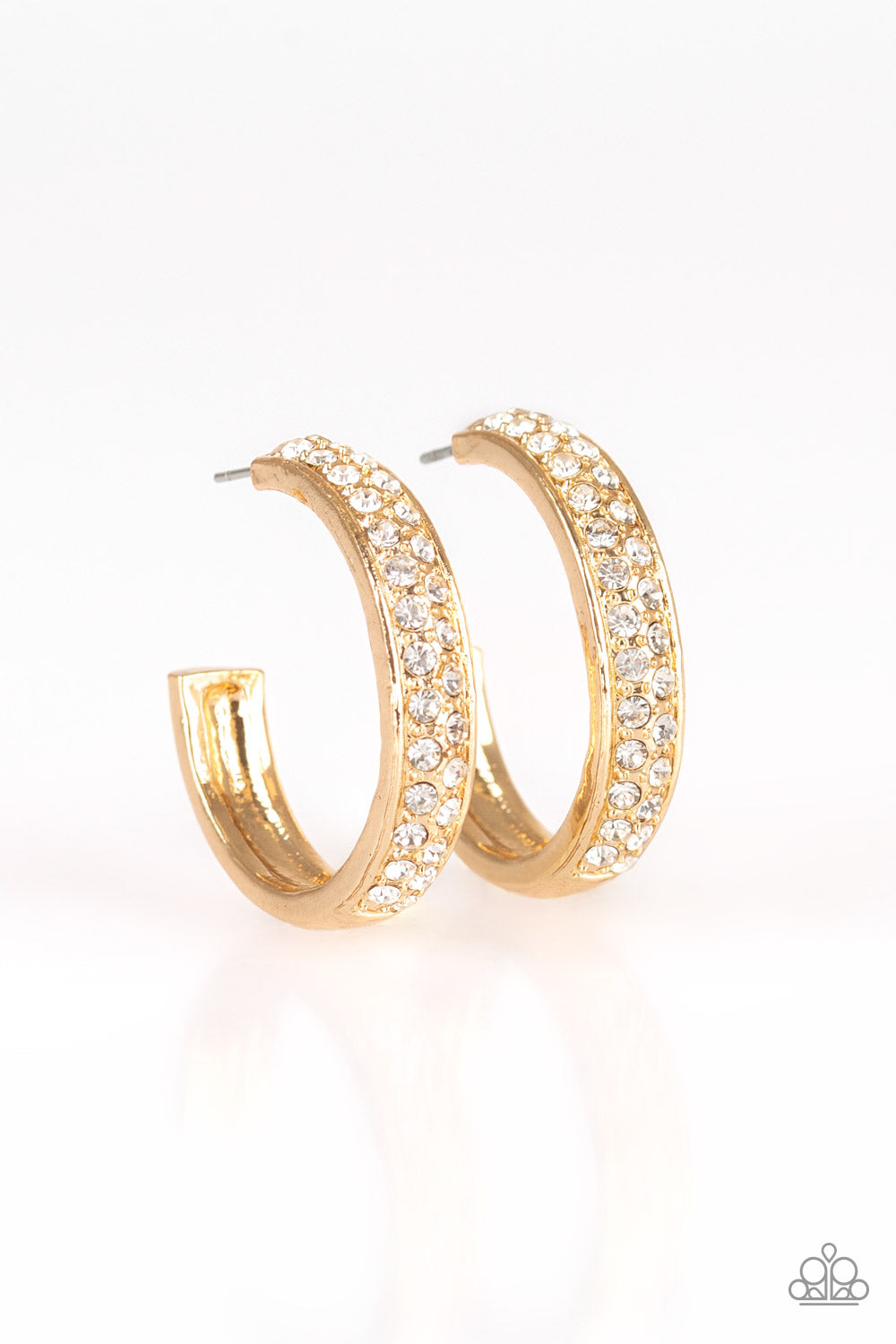 Paparazzi Cash Flow - Gold Hoop Rhinestone Earrings - A Finishing Touch 