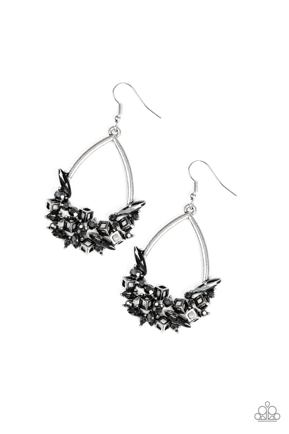 Paparazzi Crash Landing - Silver Hematite Earrings - A Finishing Touch 