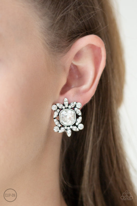 Paparazzi First-Rate Famous - White Clip-On - A Finishing Touch 