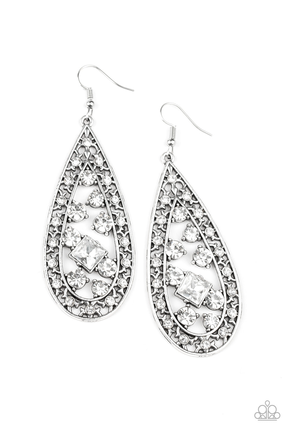 Paparazzi Drop-Dead Dazzle - White Rhinestone Earrings - A Finishing Touch 