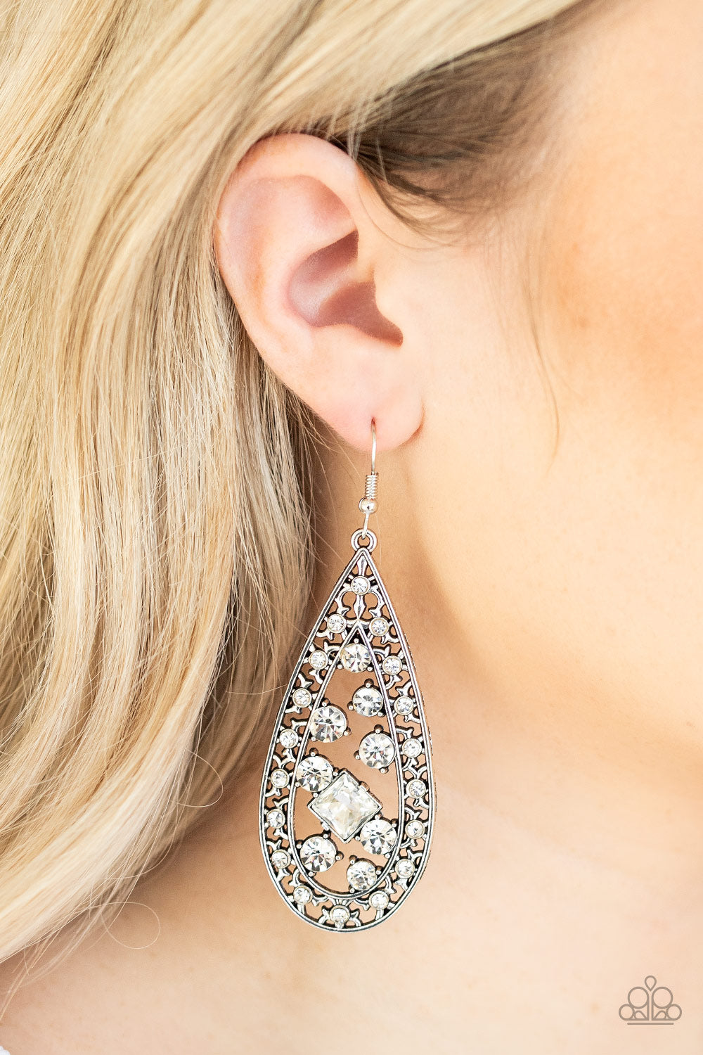 Paparazzi Drop-Dead Dazzle - White Rhinestone Earrings - A Finishing Touch 