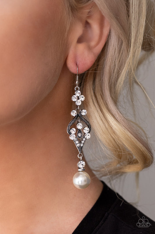 Paparazzi Elegantly Extravagant - White Earrings - A Finishing Touch 