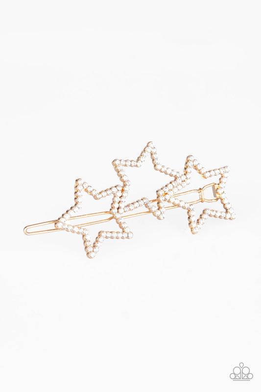 Paparazzi Thank My Lucky Stars - Gold Rhinestone Barrette - A Finishing Touch 