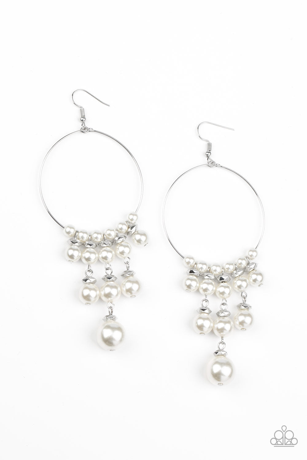 Paparazzi Working The Room - White Pearl Earrings - A Finishing Touch 