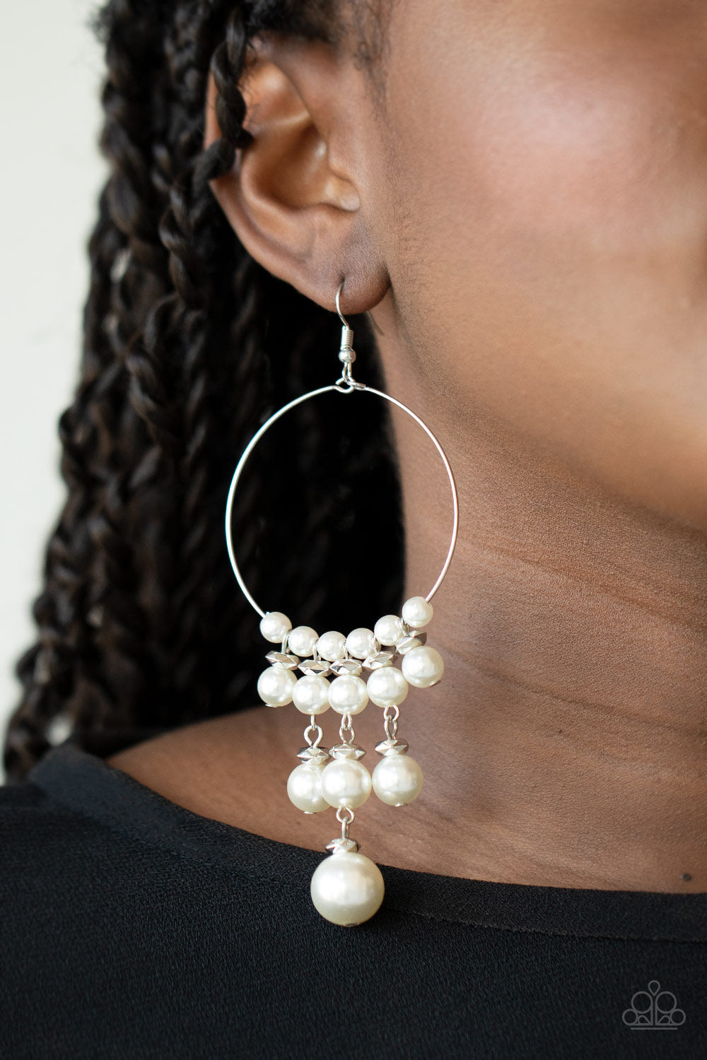 Paparazzi Working The Room - White Pearl Earrings - A Finishing Touch 