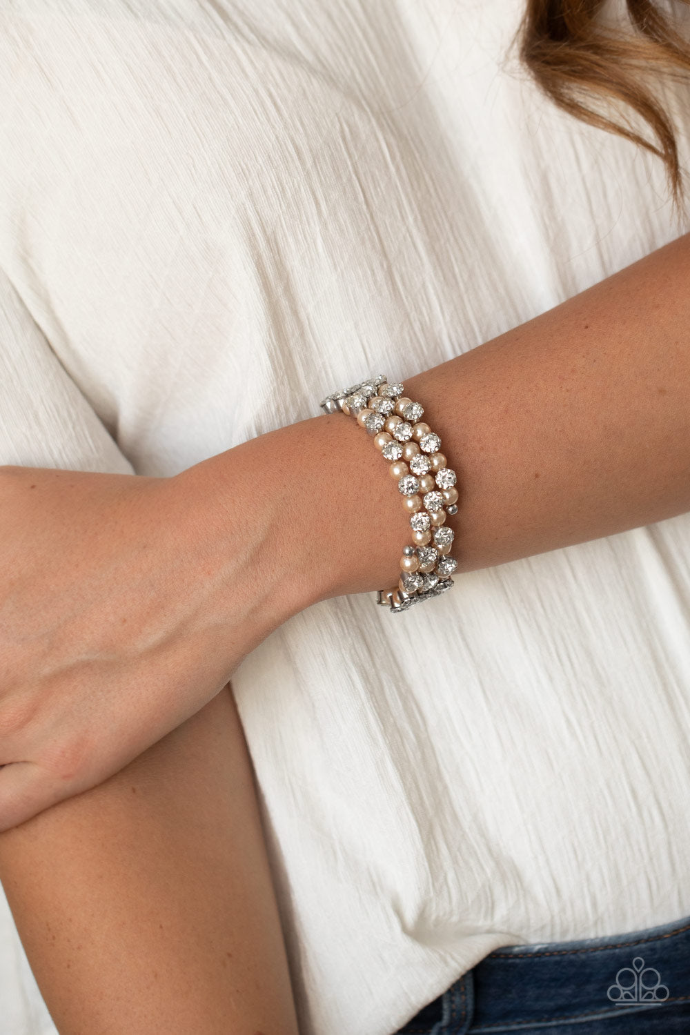 Paparazzi Metro Motif - Brown Pearl Bracelet - A Finishing Touch 