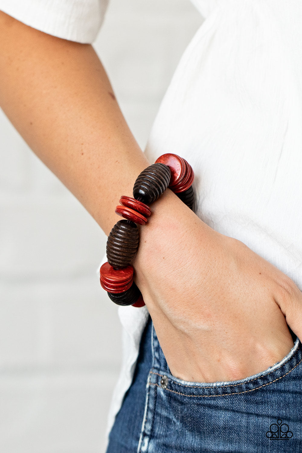 Paparazzi Caribbean Castaway - Red Wooden Bracelet - A Finishing Touch 