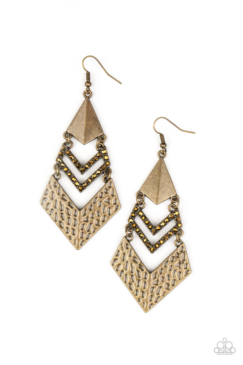 Paparazzi Work Hazard - Brass Earrings - A Finishing Touch 