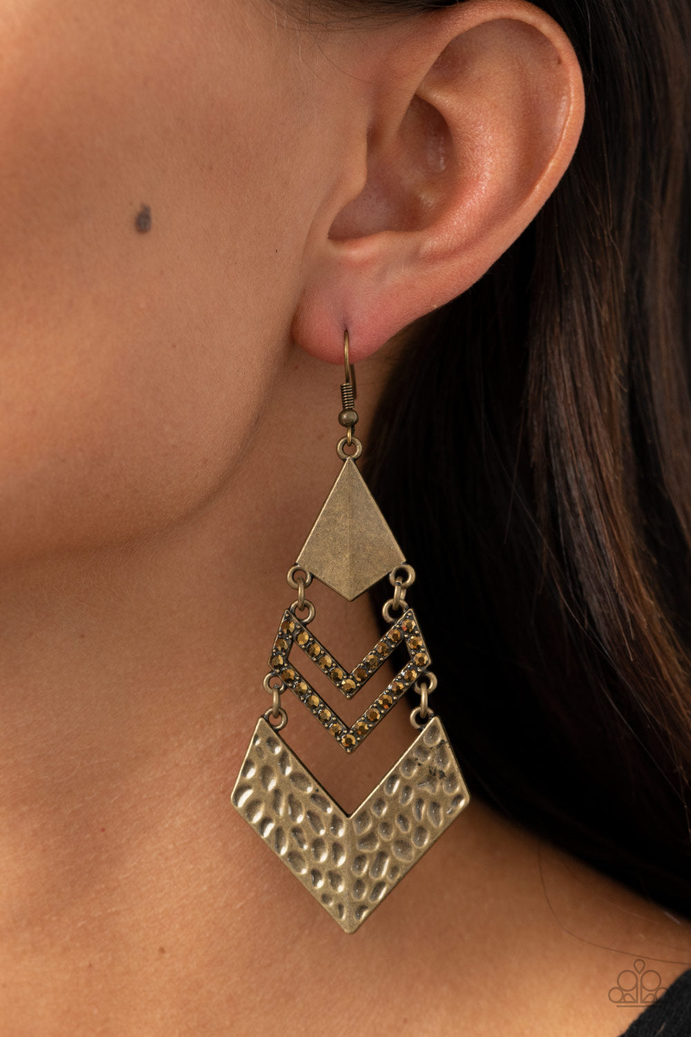 Paparazzi Work Hazard - Brass Earrings - A Finishing Touch 