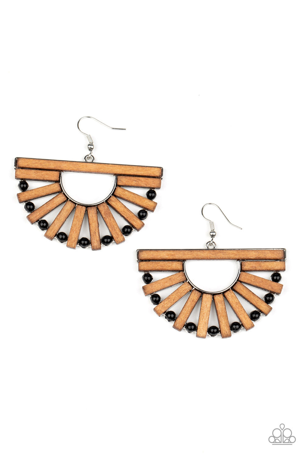 Paparazzi Wooden Wonderland - Black Wooden Earrings - A Finishing Touch 