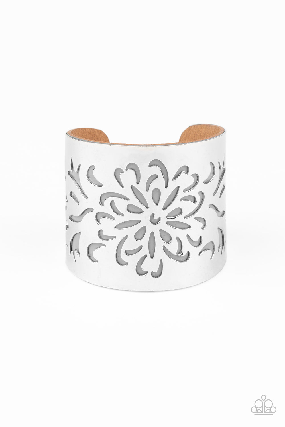 Paparazzi Get Your Bloom On - Silver Leather Bracelet - A Finishing Touch Jewelry