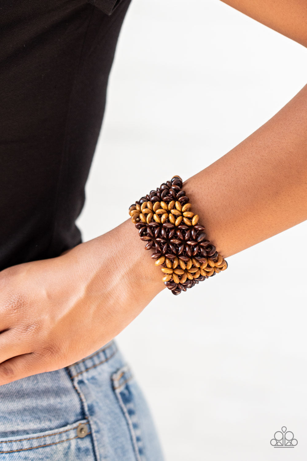 Paparazzi Island Expression - Brown Wooden Bracelet - A Finishing Touch 