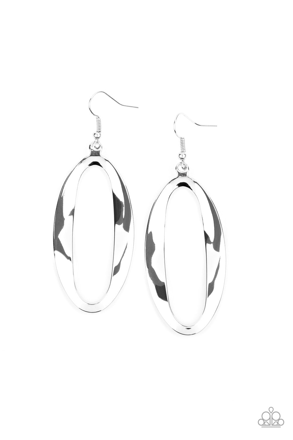 Paparazzi OVAL My Head - Silver Hoop Earrings - A Finishing Touch 