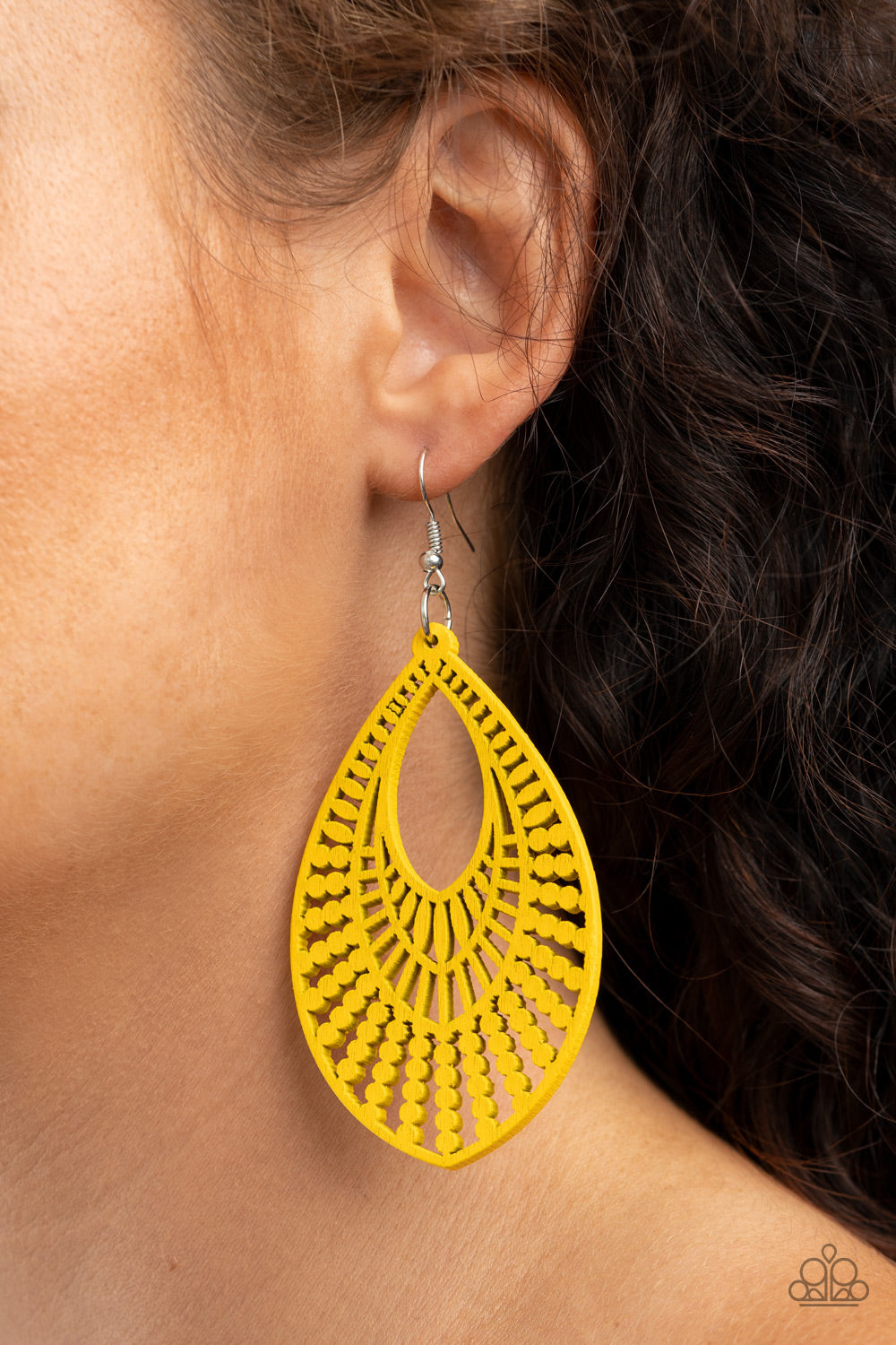 Paparazzi Bermuda Breeze - Yellow Wooden Earrings - A Finishing Touch 