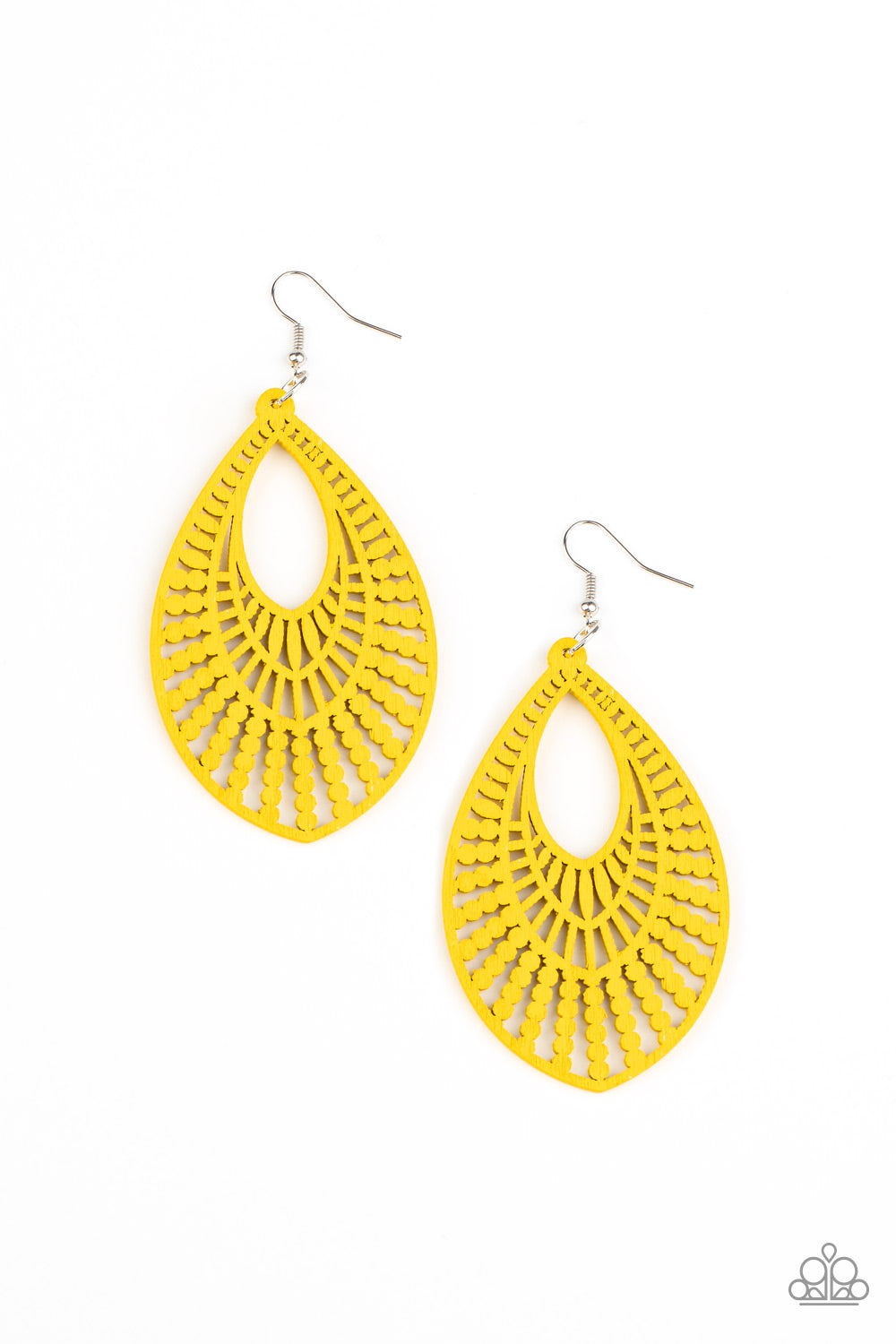 Paparazzi Bermuda Breeze - Yellow Wooden Earrings - A Finishing Touch 