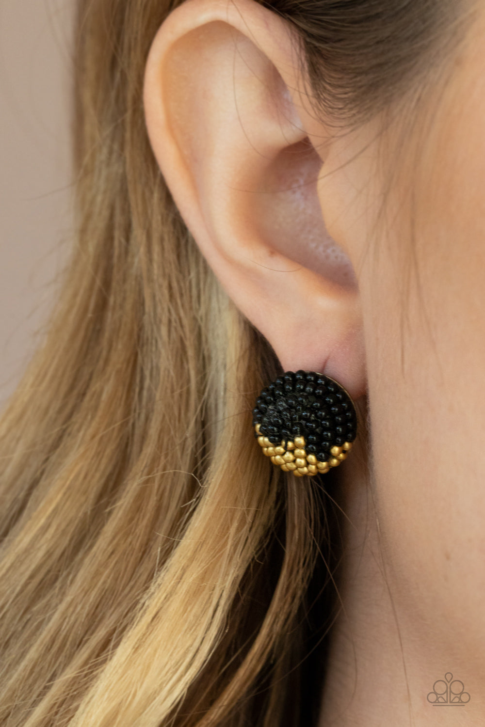 Paparazzi As Happy As Can BEAD - Black Earrings - A Finishing Touch 