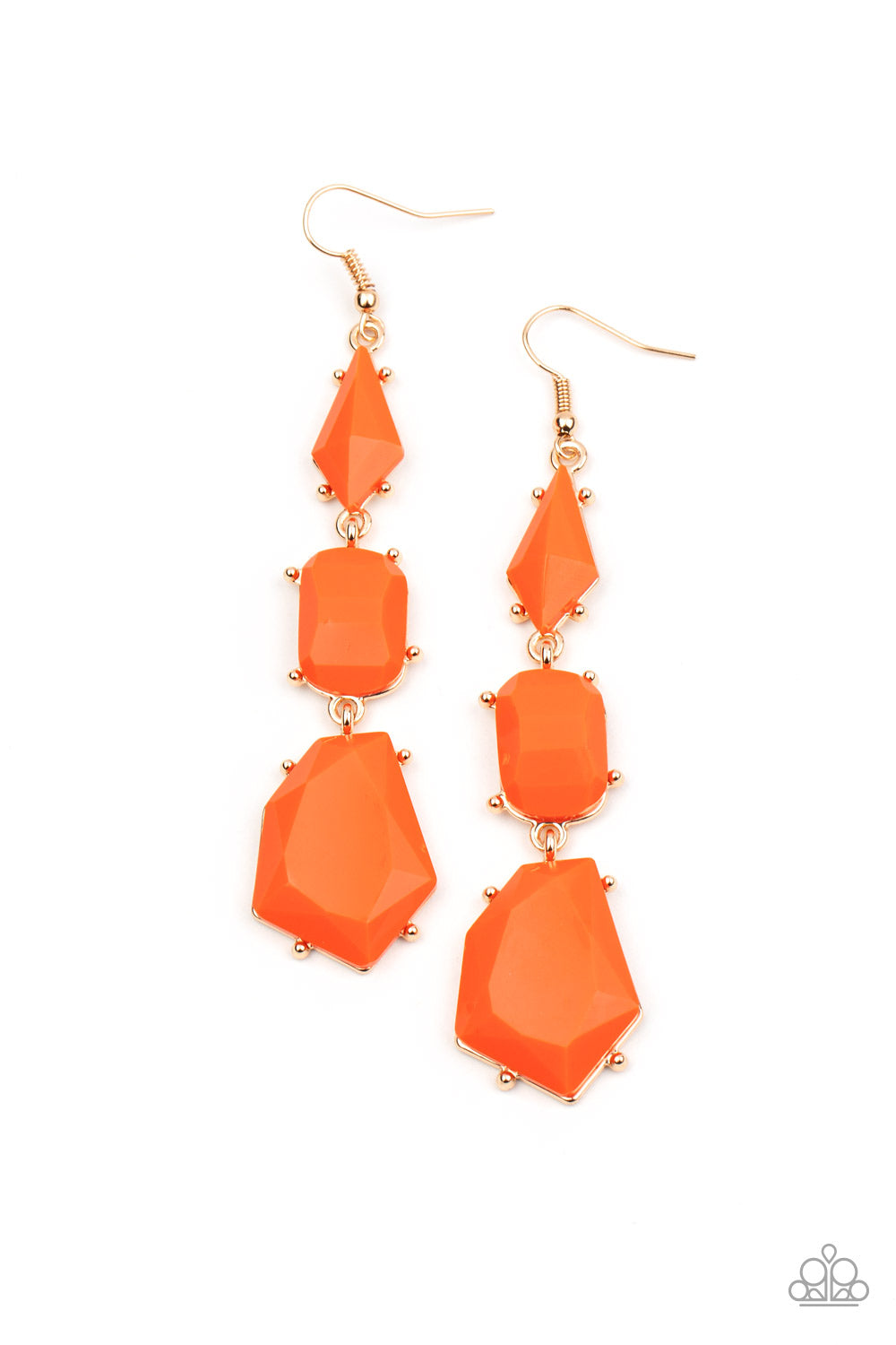 Paparazzi Geo Getaway - Orange Earrings - A Finishing Touch 