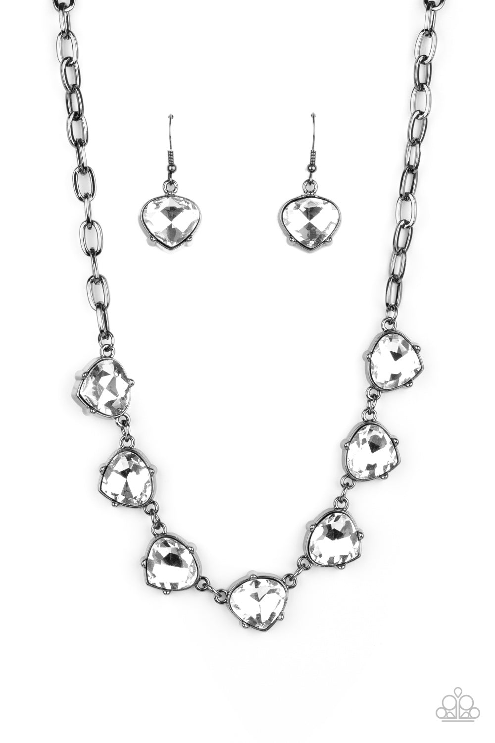 Paparazzi Star Quality Sparkle Gunmetal Rhinestone Necklace - December 2020 Life Of The Party Exclusive - A Finishing Touch 