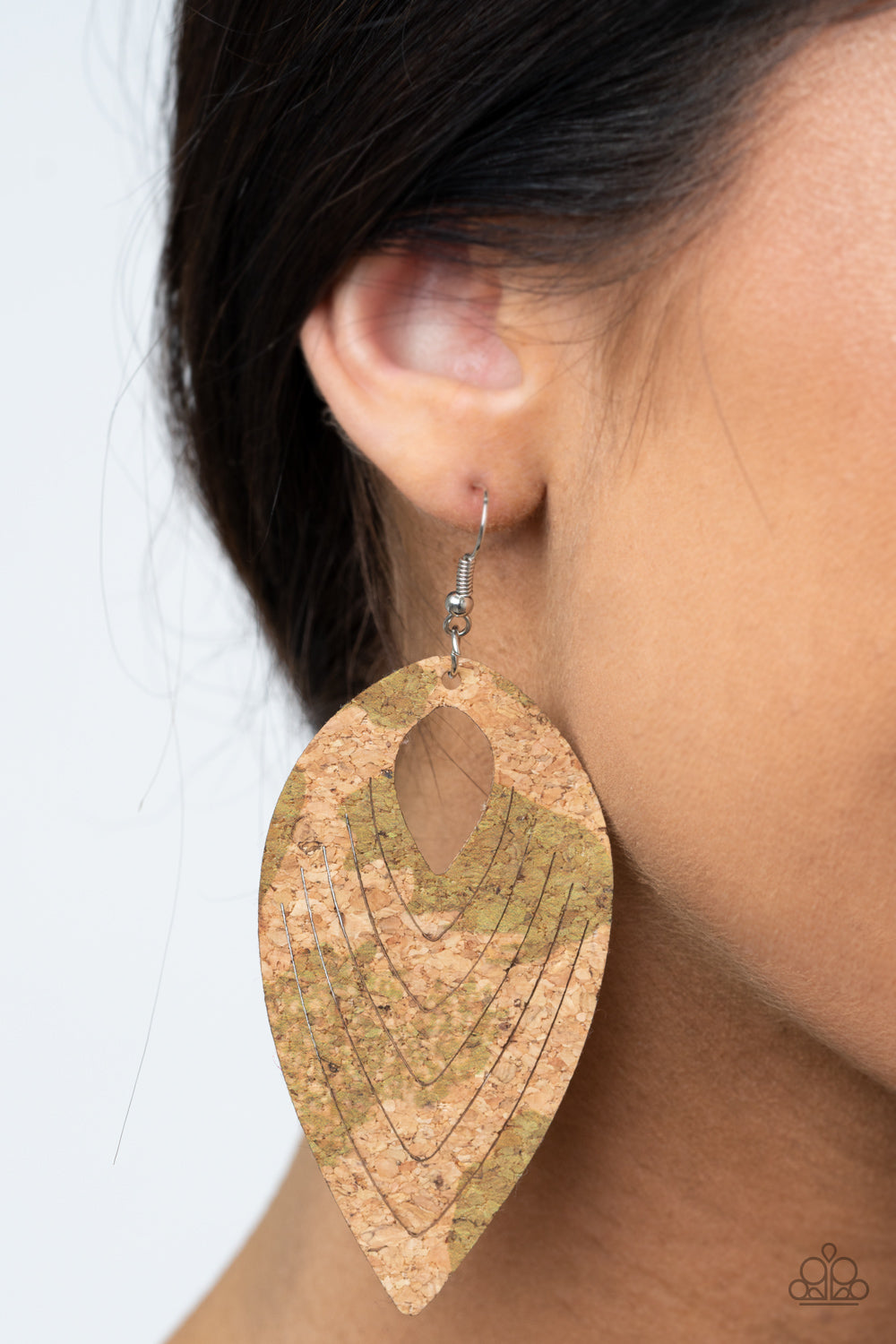 Paparazzi Cork Cabana - Green Teardrop Earrings - A Finishing Touch 