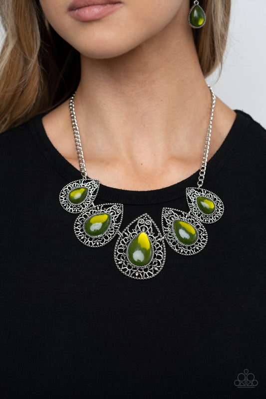 Paparazzi Opal Auras - Green Necklace - A Finishing Touch 