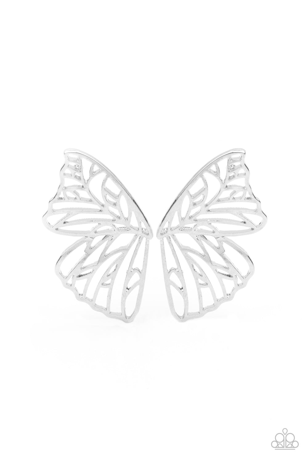 Paparazzi Butterfly Frills- Silver Earrings - August 2021 Life Of The Party Exclusive - A Finishing Touch Jewelry