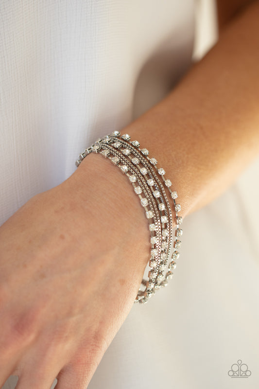 Paparazzi Thats a Smash! - White Rhinestone Bracelet - A Finishing Touch Jewelry