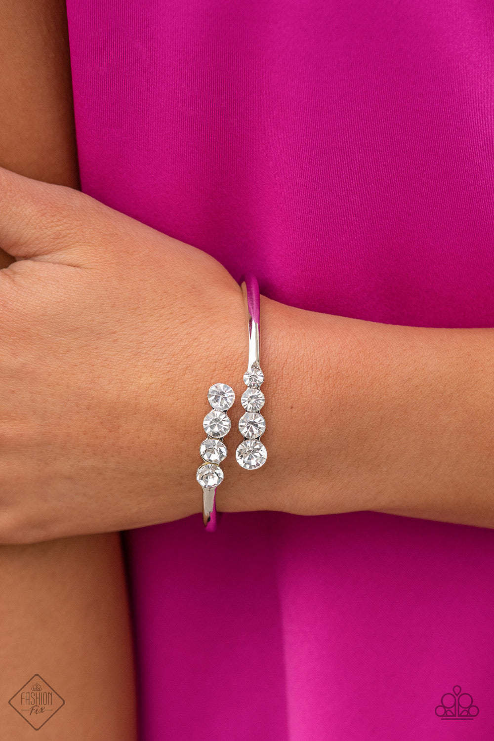 Paparazzi Defying Dazzle - White Bracelet - A Finishing Touch 